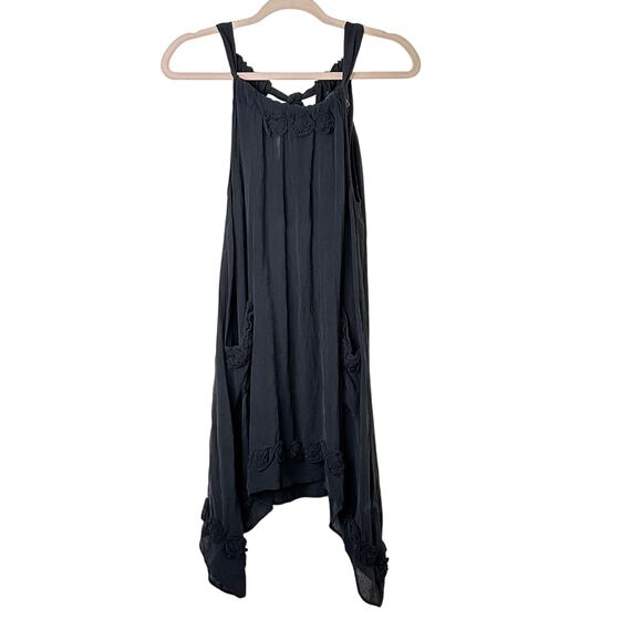 Sz 2 French Connection Sheer Black Silk Rosette Dress Romantic Pocket Whimsigoth - Picture 1 of 8